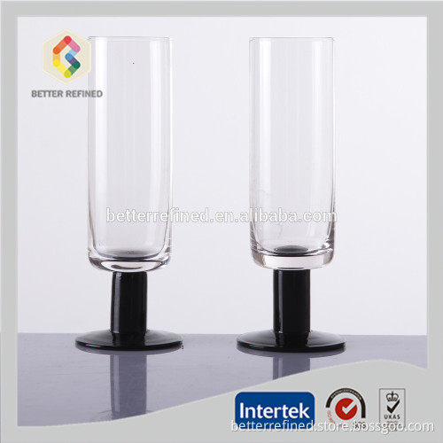 Hand Blown Cylinder Glass Vase With Black Foot